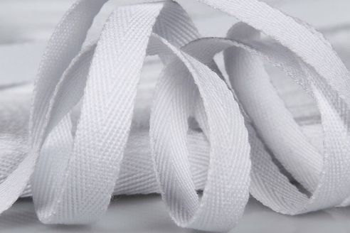 Baumwollband | Köperband | Einfassband | 100 m Rollenware | 15 mm Breite | Weiß | 0,3 mm Stärke