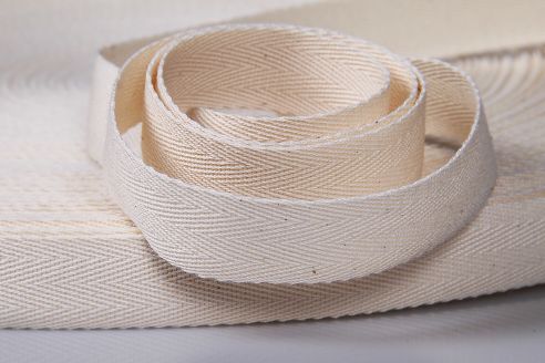 Baumwollband | Köperband | Einfassband | 100 m Rollenware | 20 mm Breite | Naturweiß - Beige | 0,3 mm Stärke