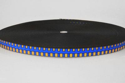 PA-Motivband Colorblocking | Blau mit Orange | Schwarze Outlines | Meterware | Softes Nylon Gurtband mit Color-Blocking Design | 15 mm | 2,5 mm Stärke