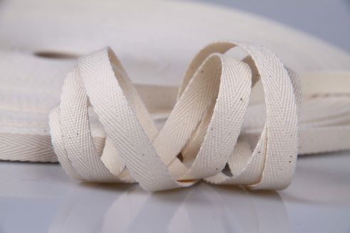 Baumwollband | Köperband | Einfassband | 100 m Rollenware | 10 mm Breite | Naturweiß - Beige | 0,3 mm Stärke