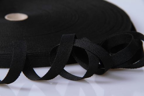 PES-Ripsband | 15 mm breit | 50 mtr. Rolle | schwarz | soft/weich