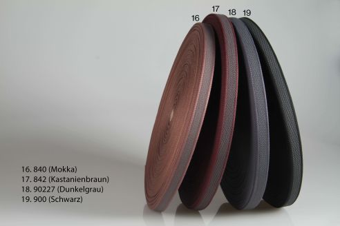 PES Anti-Rutsch | Meterware | 12 mm breit | Farbauswahl | Baumwoll-touch | beidseitige schwarze Gummierung | Hundesport und Pferdesport