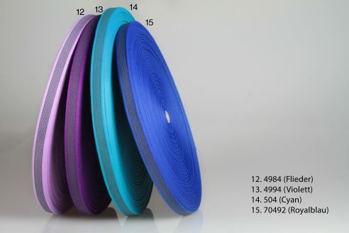 PES Anti-Rutsch | Meterware | 12 mm breit | Farbauswahl | Baumwoll-touch | beidseitige schwarze Gummierung | Hundesport und Pferdesport