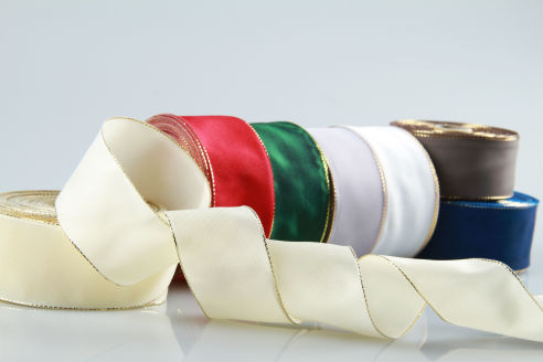 Schleifenband zum Dekorieren mit goldener Drahtkante | Viele Farben | 40 mm Breite | 10 m Rollenware | OEKO-TEX® Standard 100 Schleifenband zum Dekorieren mit goldener Drahtkante | Viele Farben | 40 mm Breite | 10 m Rollenware | OEKO-TEX® Standard 100
