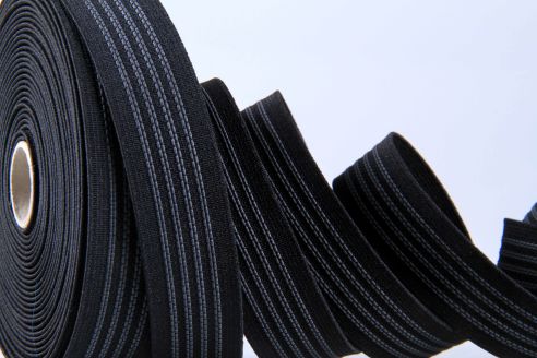 Elastisches Hosenband mit Gummiauflage | 25 mm breites Hosenband | schwarz | 50 m Rollenware | Hemdband Anti-Rutsch | ca. 1 mm Stärke