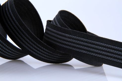 Elastisches Hosenband mit Gummiauflage | 25 mm breites Hosenband | schwarz | 50 m Rollenware | Hemdband Anti-Rutsch | ca. 1 mm Stärke