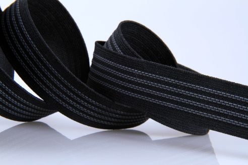 Elastisches Hosenband mit Gummiauflage | 25 mm breites Hosenband | schwarz | 25 m Rollenware | Hemdband Anti-Rutsch | ca. 1 mm Stärke