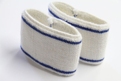 2 Schweissbänder fürs Handgelenk  -  Elastisches Baumwoll - Frotteeband  -  55 mm  -  blau