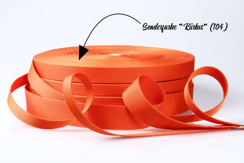 PP-Gurtband | 25 mm Breite | 50 m Rollenware | Sonderfarbe Kürbis-orange | stabil | robust | flexibel | 1,8 mm Stärke | Staffelpreise