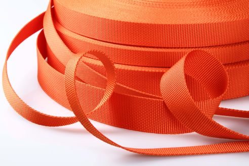 PP-Gurtband | 25 mm Breite | 50 m Rollenware | Sonderfarbe Kürbis-orange | stabil | robust | flexibel | 1,8 mm Stärke | Staffelpreise