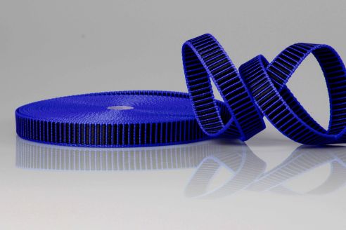 Gurtware aus PP mit 3D Effekt | 20 mm Breite | 50 m Rollenware | Griffig und strapazierfähig | Blau mit schwarzen Balken