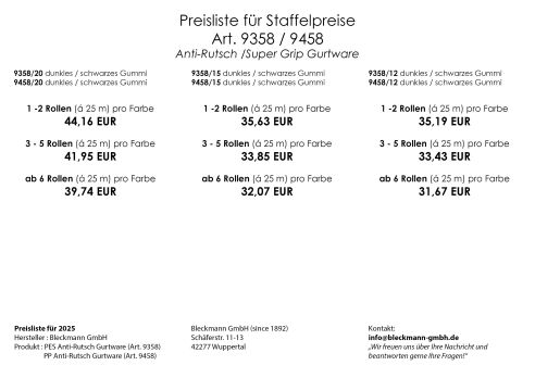 PES Anti-Rutsch | 25 mtr. Rolle | 20 mm breit | Farbauswahl | Baumwoll-touch | beidseitige schwarze Gummierung | Hundesport und Pferdesport