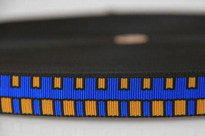 PA-Motivband Colorblocking | Blau mit Orange | Schwarze Outlines | Meterware | Softes Nylon Gurtband mit Color-Blocking Design | 20 mm | 2,5 mm Stärke
