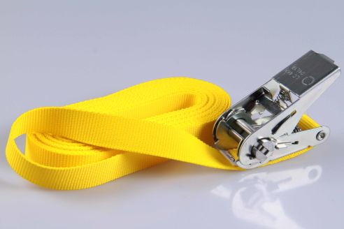 PP-Ratschengurte | 2-er SET | Transportsicherung | 25 mm breit x 6 m lang | Gelb | Silberfarbene oder schwarze Ratsche