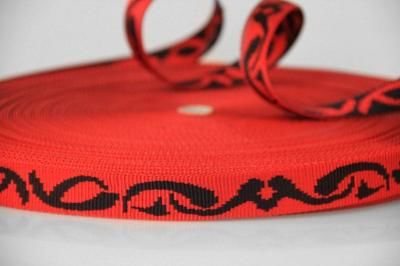 PA-Motivband Keltic | Rot/Schwarz | 50 m Rollenware | Softes Nylon Gurtband mit beidseitigem Keltik-Design | 25 mm | 1,8 mm Stärke