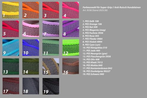 Super-Grip Cotton Soft | gummierte Kombi-Kurzleine | Kurzführer mit 2 D-Ringen zum Leinen-kombinieren | 20 mm Breite | 50 cm - 90 cm Längenverstellbar