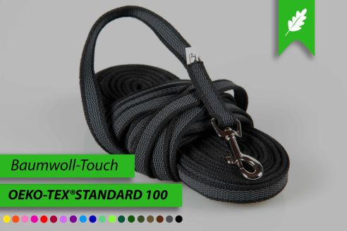 Super-Grip Cotton Soft | gummierte Hundeleine aus PES | Schleppleine | 12 mm x 4 m - 10 m lang | ohne Handschlaufe | verschiedene Karabiner