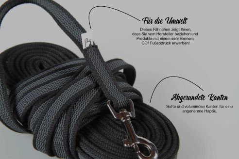 Super-Grip Cotton Soft | gummierte Hundeleine aus PES | Schleppleine | 12 mm x 4 m - 10 m lang | ohne Handschlaufe | verschiedene Karabiner