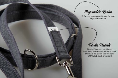Super-Grip Cotton Soft | 4-fach verstellbare, gummierte Hundeleine aus PES | 20 mm Breite | ab 220 cm Länge