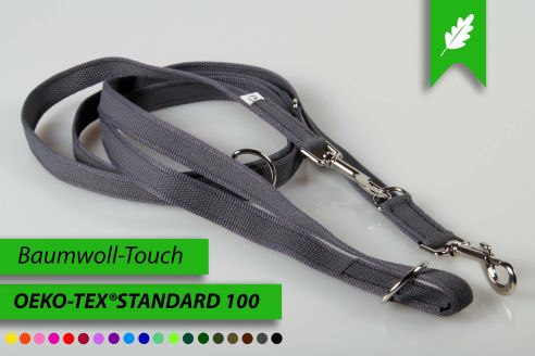 Super-Grip Cotton Soft | 4-fach verstellbare, gummierte Hundeleine aus PES | 20 mm Breite | ab 220 cm Länge