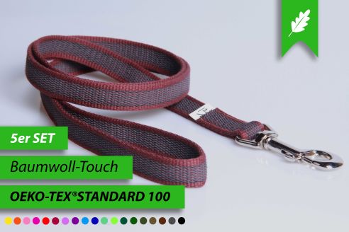 5er SET | Super-Grip Cotton Soft | gummierte Hundeleinen aus PES | 20 mm Breite | ab 100 cm - 350 cm Länge | mit Handschlaufe | 5 Hundeleinen im Spar-Set