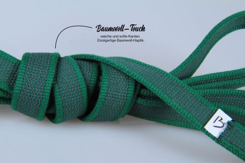 Super-Grip | gummierte Hundeleine aus PES | 2- fach Längenverstellbar von 3,20 m -6,20 m | 20 mm Breite | Baumwoll-Touch