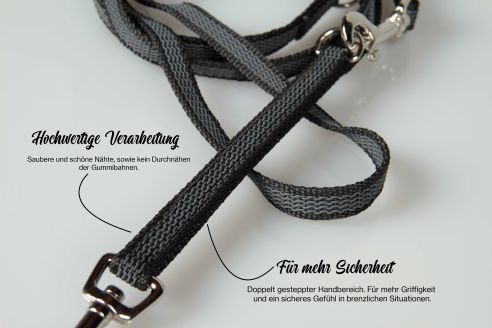 Super-Grip Strong Resistance | 3-fach verstellbare, gummierte Hundeleine aus PP | 12 mm Breite | ab 220 cm Länge | Karabinerwahl | wetterfest