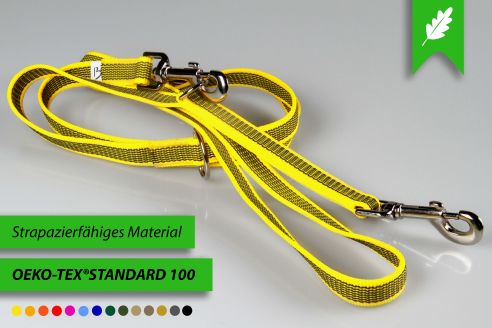 Super-Grip Strong Resistance | 3-fach verstellbare, gummierte Hundeleine aus PP | 20 mm Breite | ab 220 cm Länge | Karabinerwahl | wetterfest