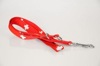 Kombi-Kurzleine SWISS | Schweizer Kreuz | 20 mm Breite | 50 cm - 90 cm Längenverstellbar | Kurzführer mit 2D-Ringen zum Leinen-kombinieren | weiches PA