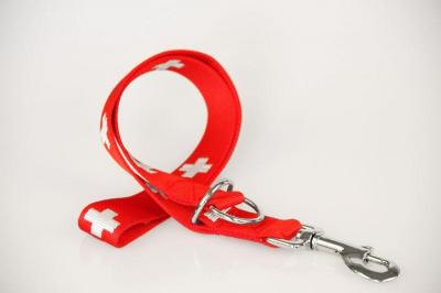 Kombi-Kurzleine SWISS | Schweizer Kreuz | 30 mm Breite | 50 cm - 90 cm Längenverstellbar | Kurzführer mit 2D-Ringen zum Leinen-kombinieren | weiches PA
