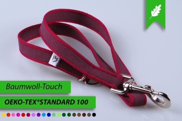 Super-Grip Cotton Soft | gummierte Kombi-Kurzleine | Kurzführer mit 2 D-Ringen zum Leinen-kombinieren | 20 mm Breite | 50 cm - 90 cm Längenverstellbar