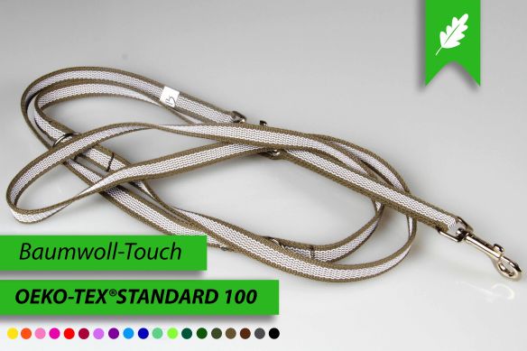 Super-Grip Cotton Soft | 3-fach verstellbare, weiß gummierte Hundeleine | 15 mm Breite | ab 220 cm Länge