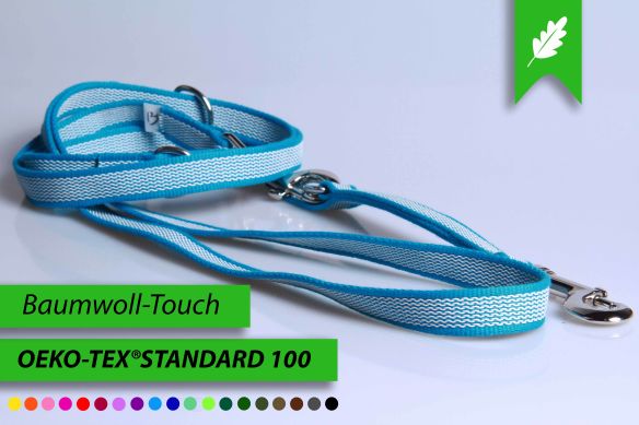 Super-Grip Cotton Soft | 3-fach verstellbare, weiß gummierte Hundeleine | 20 mm Breite | ab 220 cm Länge