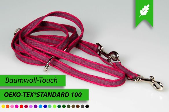 Super-Grip Cotton Soft | 4-fach verstellbare, gummierte Hundeleine aus PES | 12 mm Breite | ab 220 cm Länge
