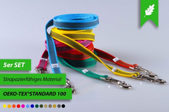 5er SET | Super-Grip Strong Resistance | gummierte Cityleinen aus PP | 20 mm Breite | ab 100 cm - 350 cm Länge | ohne Handschlaufe | wetterfest