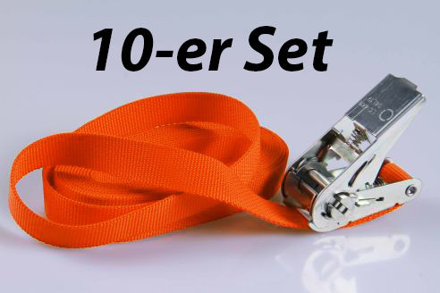 PP-Ratschengurte  -  10-er SET  -  25 mm breit x 2,5 m lang  -  Farbwahl  -  Reise  -  Gepäcksicherung  -  Ladungssicherung