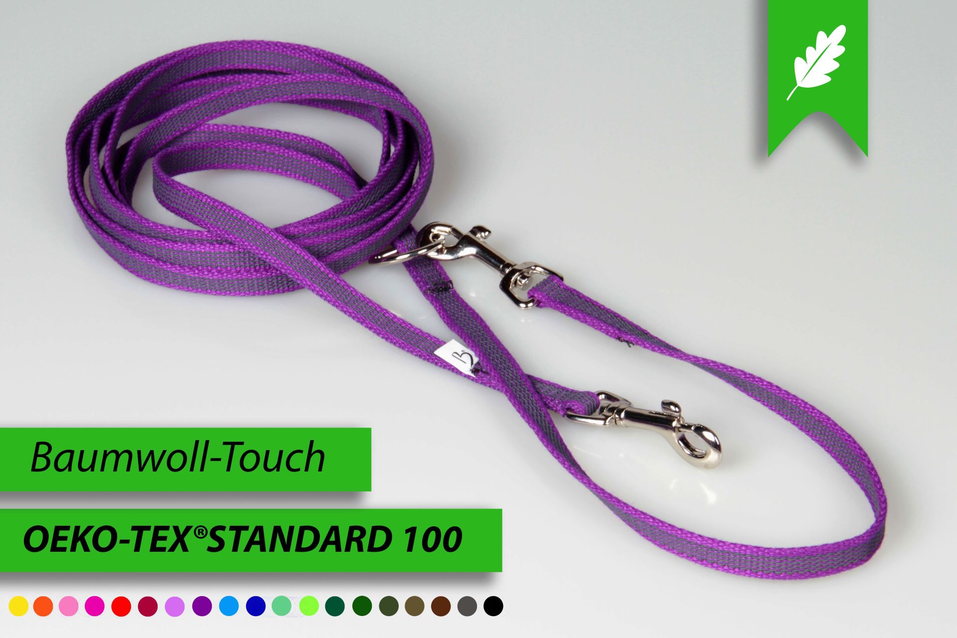 Super-Grip Cotton Soft | 2-fach verstellbare, gummierte Hundeleine aus PES | 12 mm Breite | Für Geschirr und Halsband | ab 1,70 m bis hin zu 6,20 m