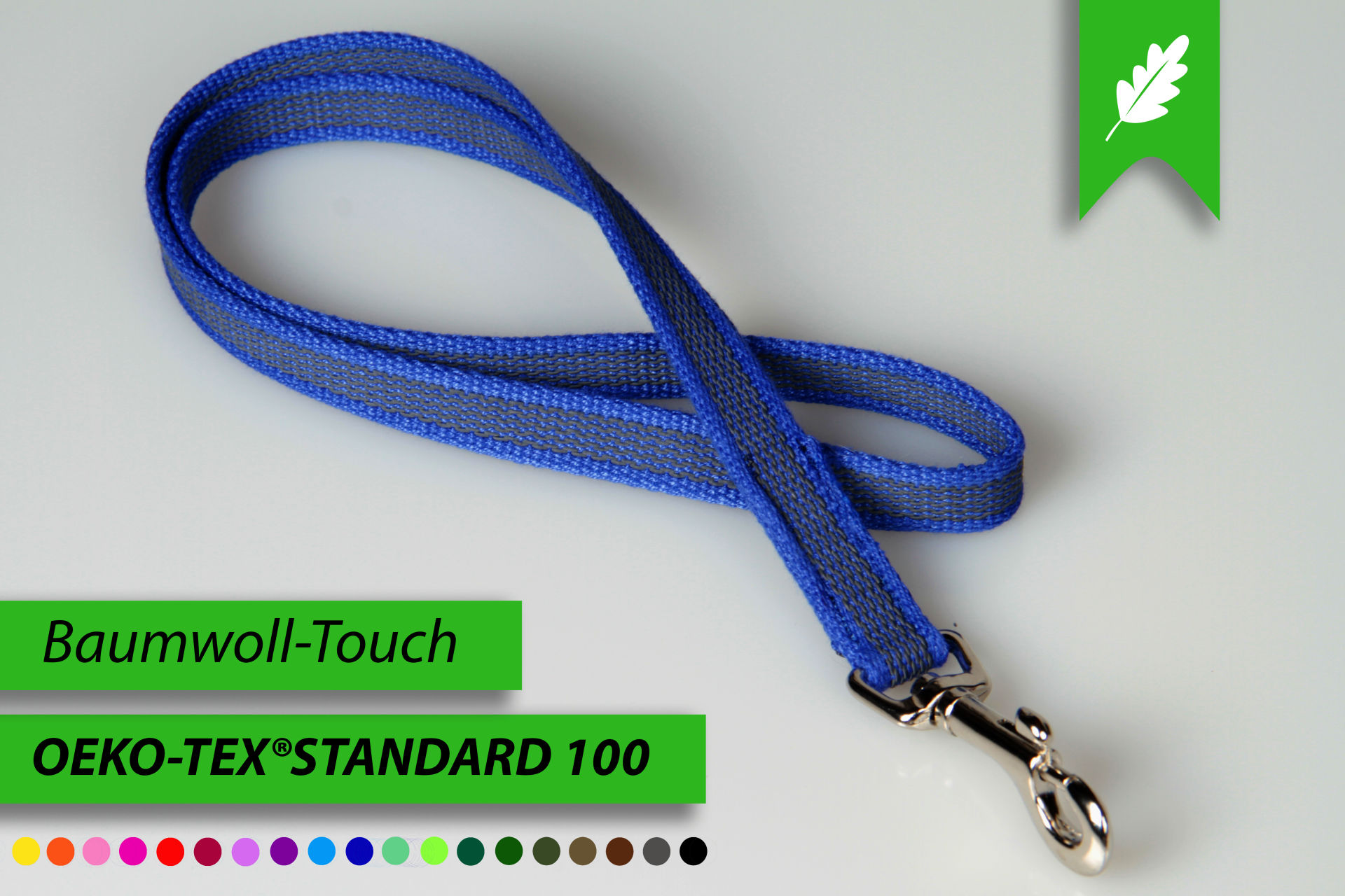 Super-Grip Cotton Soft | gummierte Kurzleine PES | softer und weicher Kurzführer | 15 mm Breite | 45 cm große Schlaufen-Länge