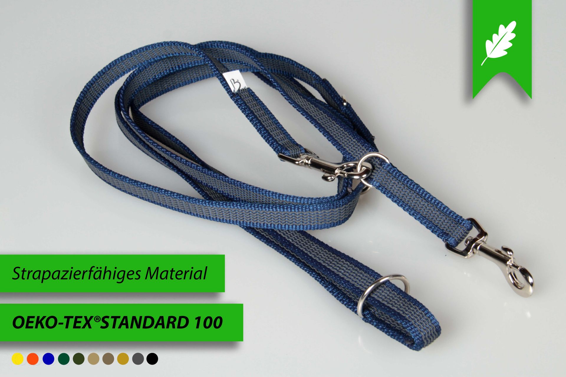 Super-Grip Strong Resistance | 4-fach verstellbare, gummierte Hundeleine aus PP | 15 mm Breite | ab 220 cm Länge | Karabinerwahl | wetterfest