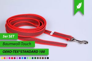 5er SET | Super-Grip Cotton Soft | gummierte Hundeleinen aus PES | 20 mm Breite | ab 4 m - 15 m Länge | ohne Handschlaufe | 5 Schleppleinen im Spar-Set
