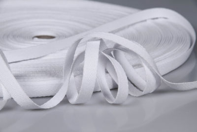 Baumwollband  -  Köperband  -  Einfassband  -  100 m Rollenware  -  10 mm Breite  -  Weiß  -  0,3 mm Stärke