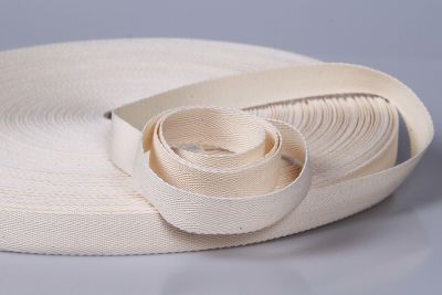 Baumwollband | Köperband | Einfassband | 100 m Rollenware | 20 mm Breite | Naturweiß - Beige | 0,3 mm Stärke