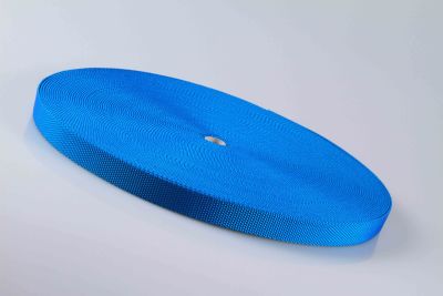 PP-Gurtband  -  Hohe Reißfestigkeit - 650 daN/kg  -  Breite 25 mm  -  Stärke 2,1 mm  -  50 mtr. Rolle  -  mittelblau