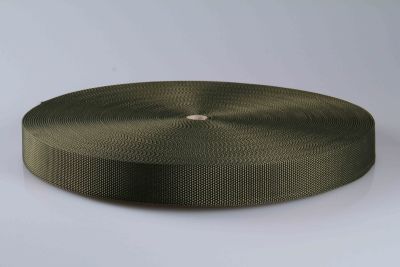 PP-Gurtband  -  Hohe Reißfestigkeit - 1.000 daN/kg  -  Breite 40 mm  -  Stärke 2,1 mm  -  50 mtr. Rolle  -  oliv