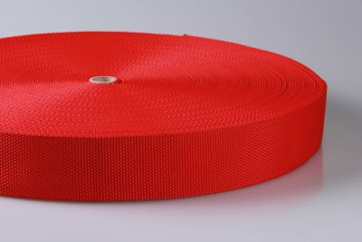PP-Gurtband  -  Hohe Reißfestigkeit - 1.200 daN/kg  -  Breite 50 mm  -  Stärke 2,1 mm  -  50 mtr. Rolle  -  rot