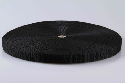 PP-Gurtband  -  Hohe Reißfestigkeit - 650 daN/kg  -  Breite 25 mm  -  Stärke 2,1 mm  -  50 mtr. Rolle  -  schwarz
