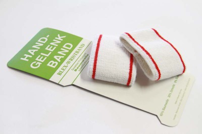2 Schweissbänder fürs Handgelenk  -  Elastisches Baumwoll - Frotteeband  -  55 mm  -  rot